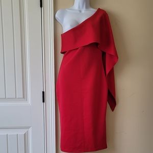 Fire Hot Red One Shoulder Drape Fitted Bodycon Dress